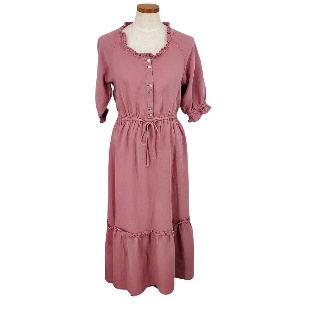 Outerknown‎ Small Odyssey Boho Gauze Maxi Dress 100% Organic Cotton Mauve Pink